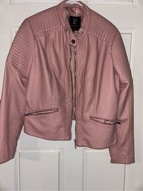 New York & Company Dusty Pink Faux Leather Moto Jacket